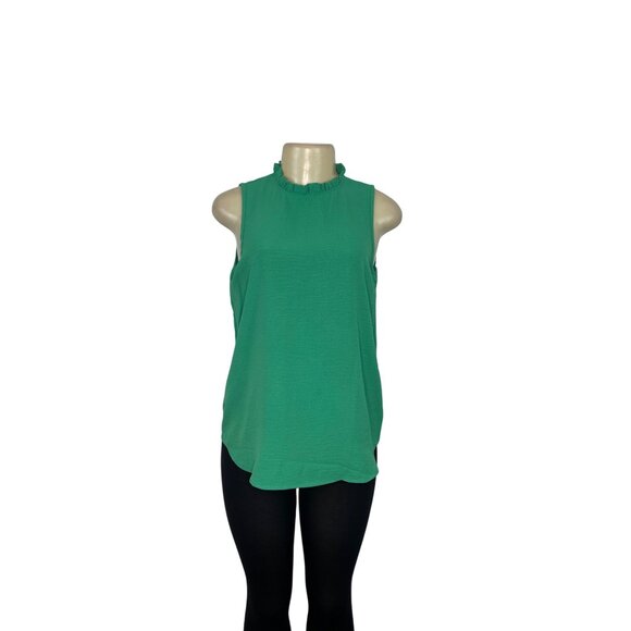 Sleeveless Green Ruffle Neck Top By Rielle Size S - New - Picture 1 of 8